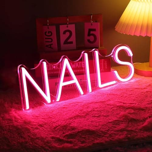 Britrio LED NAILS Neon Sign Light Pink Nails Spa Beauty Salon Studio LED Wall Art Decor Sign for Business Stores Logo Barber Shops Indoors Nail Tech Gift 5V USB Powered with Dimmer Switch 15.75 IN thumbnail 2