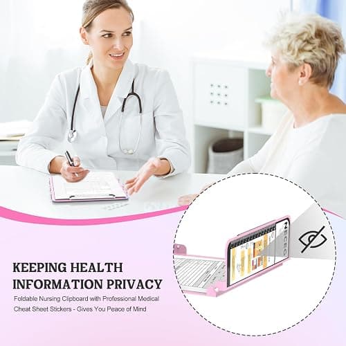 Nursing Clipboard Foldable-4 Layers Aluminum Nurse Foldable Clipboard Nursing Medical Edition Cheat Sheets, Pocket Size Pen Clip for Nurses Students School and Doctors-Pink thumbnail 7