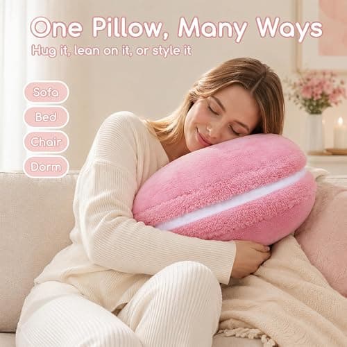 ChezMax Macaron Pillow Plush Back Bolster Cushion Microbead Throw Pillow Case Round Seat Cushion Home Decor Pillow for Sofa Bedroom Office Dormitory Car 14.5" Pink thumbnail 5