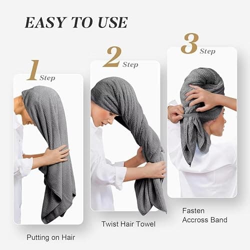 BEoffer 2 Pack Microfiber Hair Towel - 41 x 24 inches Super Soft, Absorbent, Fast Drying Without Frizz Hair Towel Wrap for Women Long, Thick, Curly Hair - Hair Turbans with Elastic Strap thumbnail 7