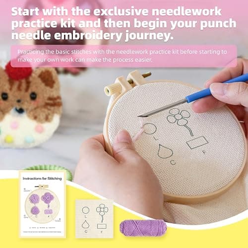 Punch Needle kit for Beginners,Embroidery kit for Beginners,Punch Needle Kits Adults Beginner,Including Printed Patterns, Needles, Easy to Follow Instructions, and Videos-Cat Family thumbnail 5