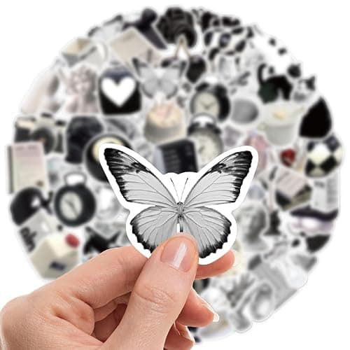 100pcs Aesthetic Stickers | Y2K Retro Sticker | Cool 2000s Cyber Trendy Stickers for Water Bottle Laptop Guitar Skateboard | Vinyl Stickers for Girls Teens Adults (Black, White, Silver) thumbnail 4