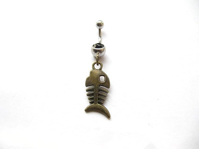 SimpleJewelrySale Belly Button Ring - Fish Skeleton - 316L Surgical Steel - 14G - Body Piercing thumbnail 2