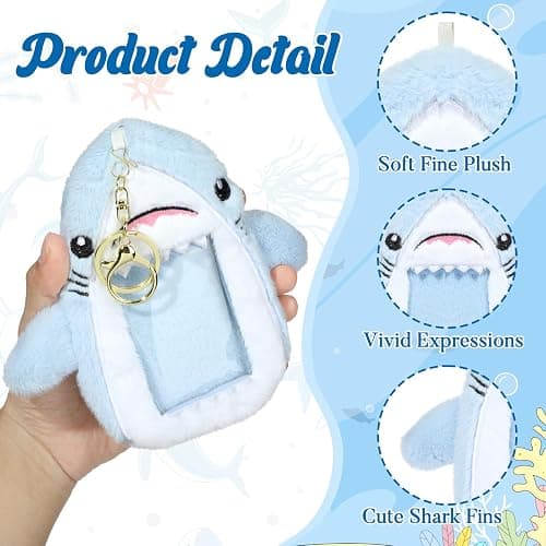 NEWEST Shark Plush Kpop Photocard Holder with Keychain, Cute Shark ID Badge Holder Protector Cover, Soft Cartoon Sea Creature Photo Case Sleeves Stationery for Idol ID Card Student Worker Bag Charm thumbnail 4