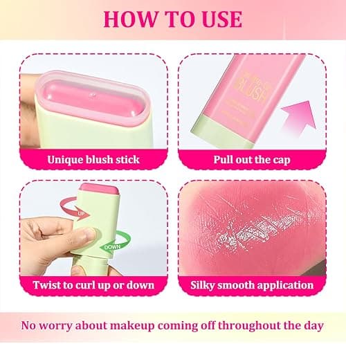 3PCS Blush Stick for Cheeks,Multi-use Solid Matte Makeup Stick Blush Cream for Cheek Eyes and Lips Tint,Moisturizing Tinted Cream Blush,Natural Blendable Cheek Blusher with 3 Makeup Sponges thumbnail 7
