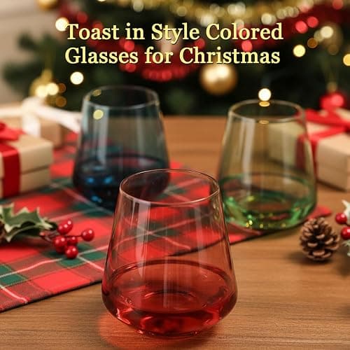 comfit Colored Stemless Wine Glasses Set of 6-17 oz Hand-Blown Crystal Colored Glassware with no Stem, Multicolor Glassware for Lovers, Wedding, Birthday, Mother's Day Housewarming Gifts for Women thumbnail 4