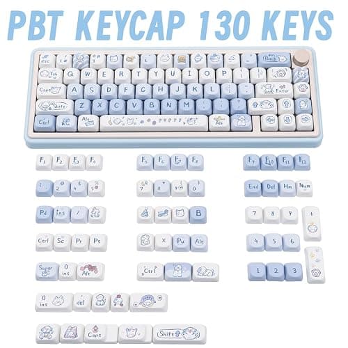 COOMICKEY Blue White PBT Keycaps 130 Keys MOA Profile Dye-Sublimation Cute Puppy Custom Keycaps Set for Cherry MX Gateron Kailh Switches Mechanical Keyboards thumbnail 2