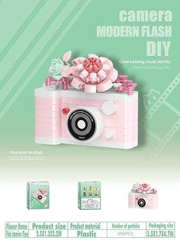 Pink Jasmine Time Cute Flower Camera Series Mini Building Blocks Toy | DIY miniature micro bricks kit. Ideal collection for home desktop decor. Perfect botanical gift for kids and adults. thumbnail 4