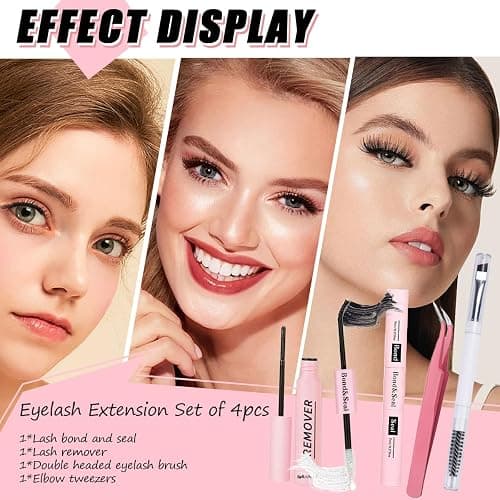 Lash Bond and Seal Kit 4 Pcs DIY Lash Extension with Waterproof Lashe Cluster Glue 72h Hold and Seal Lash Remover Tweezers Portable Eyelash Brush with Cap for Eyelash Extensions Beginners thumbnail 8