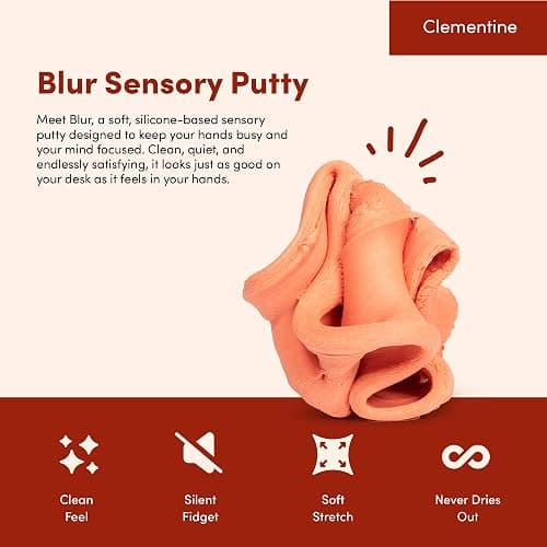 Blur Focus & Thinking Putty | Soft Airy Sensory Fidget Putty for Teens and Adults | Non-Sticky and Stress Relief Toy for Office and Meetings | Clementine thumbnail 2
