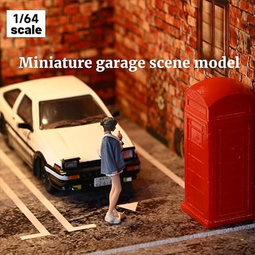 Display Case for Hot Wheels,Diorama 1/64 Scale Car Garage Model with LED Lights and Acrylic Cover, Stackable Car Parking Lot Model,Diecast Car Display Case (Vintage Garage) thumbnail 8