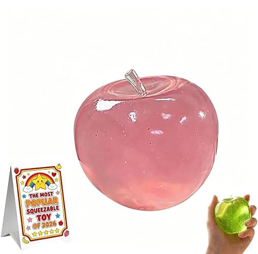 Stress Relief Toy, Stress Relief Green Fruit Toy Slow Rebound Clear Fruit Squeeze Fidget Toy Anxiety Relief Soft Stress Ball Pinch Sensory Toy(Pink Apple) - Image 1