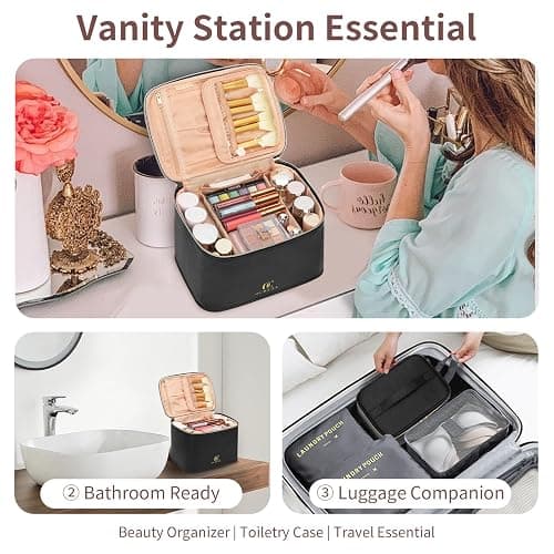 OCHEAL Travel Makeup Bag, Cosmetic Bags for Women Makeup Case Organizer Large Capacity Travel Toiletry Bag Storage Bags with Divider and Handle for Cosmetics Toiletries Brushes Tools-Large, Black thumbnail 8