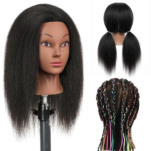 Ineffable 14"Training head 100% Real Hair Mannequin Head Training Head Cosmetology Doll Head Manikin Practice Head Hairdresser With Free Clamp Holder Female (B-14inch) - Image 1
