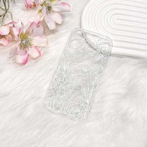NITITOP Compatible for iPhone 17 Case Cute Clear Floral Flower Pattern for Girls Women Soft TPU Full Camera Lens Shockproof Protective Phone Cover - White thumbnail 2