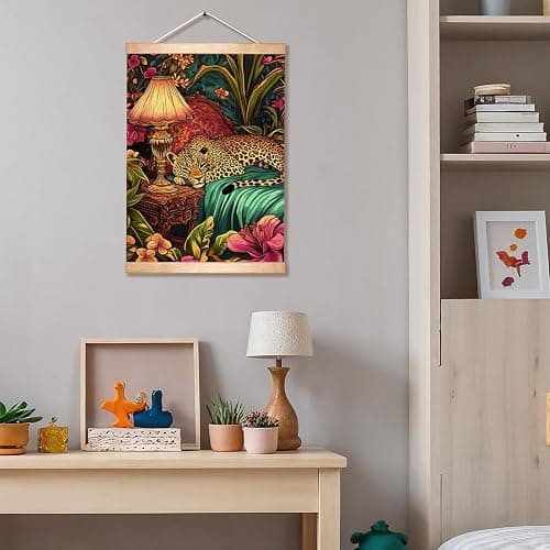 HEYJEEPER Cheetah Wall Art, Retro Jungle Aesthetic Linen Canvas Poster with Pink Mid-Century Vibes, Vintage Inspired Animal Portrait for Eclectic Decor in Living Room Bedroom or Office18.5x14Inch (Pink-Leopard02) thumbnail 3