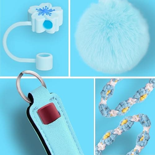 Mity rain Cup Accessories for Stanley Cup 30oz 40oz Tumbler with Handle, Including Water Bottle Handle Strap, Chapstick Holder, Boot, Keychain Charms, Straw Topper Cover Cap for Stanley (Blue) thumbnail 6