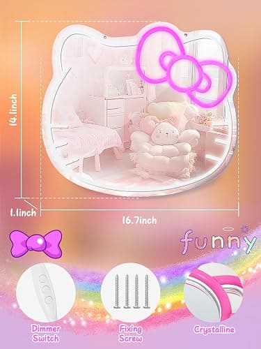 Anime Mirror Vanity, Neon Sign Stuff Room Decor, Neon LED Wall Mirror, Vanity Mirror with Remote for Makeup Mirrors, Bedroom, Teen Girl Children Gift for Birthday Christmas Halloween Thanksgiving thumbnail 2