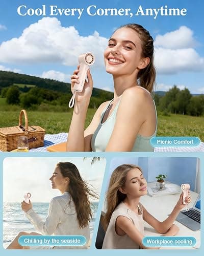 bossdeng Portable Fan with Power Bank & Flashlight-Pink | 6.5H Max Cooling,USB-C Rechargeable,Mini Fan for Outdoor/Travel/Beach/Concerts/Summer.Gifts for Girl,Women. thumbnail 5