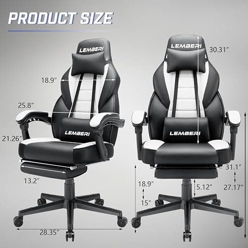 LEMBERI Gaming Chairs with Footrest,Ergonomic Video Game Chairs for Adults,Big and Tall Gaming Chair 400lb Weight Capacity, Racing Style Gaming Computer Gamer Chair with Headrest and Lumbar Support thumbnail 3