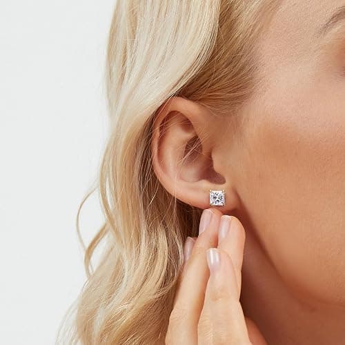 Gemsme 5 Pairs Princess Cut Cubic Zirconia Stud Earrings for Women/Men - 18K Gold Plated Hypoallergenic 3-7mm Square Clear CZ Earring Set thumbnail 5