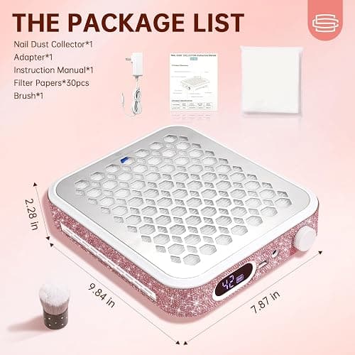 CHRISTINE SHELLY Nail Dust Collector, Rechargeable Dust Collector Nail Tech, Powerful Vacuum Fan Vent Dust Collector Extractor Dust Suction Machine for Acrylic Nails Polishing, Nail Salon&Home, Pink thumbnail 9
