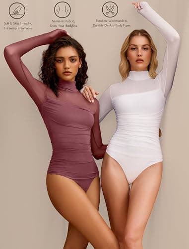 Avidlove Women Long Sleeve Bodysuit Turtle Neck Shapewear Body Suits Mesh One Piece Leotard Shirt Going Out Tops Fall Outfits thumbnail 3