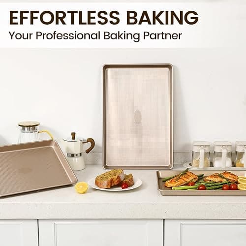 Vinino Baking Sheet Set of 3, Cookie Sheets For Baking with Square Texture Pattern, Thicker Carbon Steel Non-stick Baking Pan Half/Quarter/Jelly Roll Pans Tray for Oven thumbnail 8