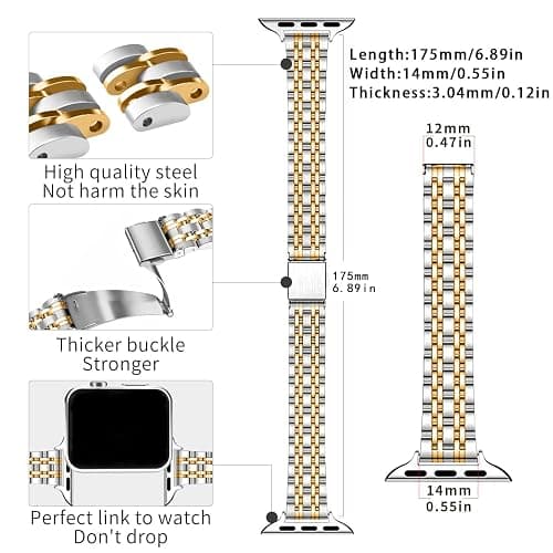 QUNDAXI Slim Watch Band Compatible with Apple Watch 41mm 45mm 42mm 44mm 40mm 38mm Metal Stainless Steel Watchband Suitable for iWatch 10/9/8/7/6/5/4/3/2/1/SE Series Women Luxury Strap thumbnail 3