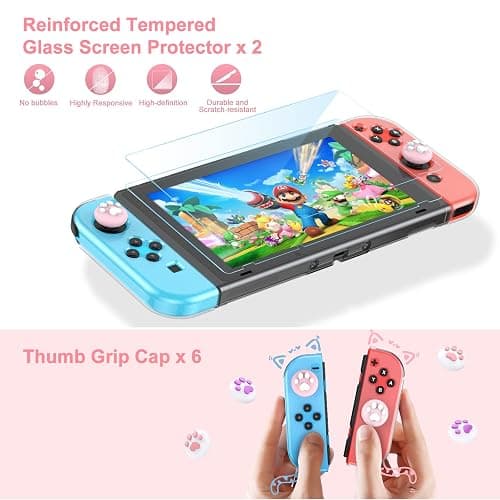 Younik Switch Accessories Bundle, 17 in 1 Pink Switch Accessories Kit for Girls Include Switch Carrying Case, Adjustable Stand, Protective Case for Switch Console & J-Con Pink thumbnail 5