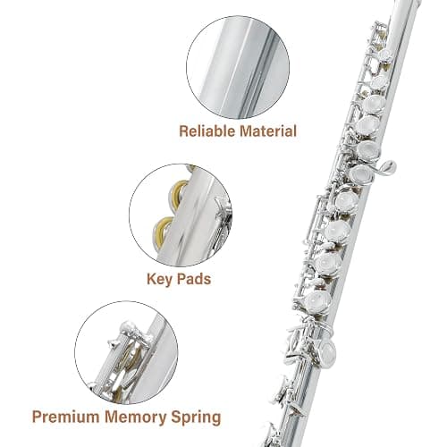 Cecilio Closed Hole C Flute - Musical Instrument, Beginner/Intermediate Flute in Band & Orchestra, Nickel thumbnail 2