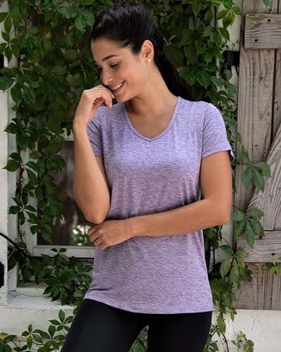 Real Essentials 5 Pack: Women's Dry Fit Short Sleeve V Neck Workout Top - Fitness Gym Athletic Yoga T-Shirt (Plus Available) thumbnail 6