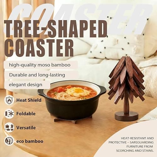 Csydxbbe Bamboo Trivets for Hot Dishes, Tree Shape Trivet Set, 5 Bamboo + 1 Stand stored Like a Tree,Foldable Kitchen Wooden Trivet, for Hot Pot Holders for Pots, Bowls and Teapot thumbnail 3