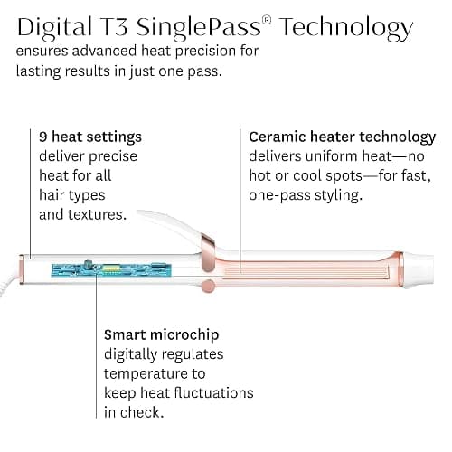 T3 SinglePass Curl X Extra-Long Barrel 1", 1.25", 1.5" Curling Iron with 9 Heat Settings and Ceramic Barrel for Fast Styling and Lasting Results on All Hair Types thumbnail 10