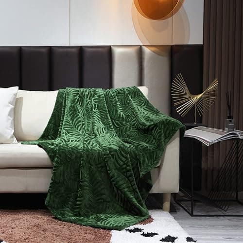 SOCHOW Super Soft Flannel Fleece Throw Blanket, Lightweight Cozy Warm Leaves Textured Plush Blanket for Bed Couch Sofa, 50 x 60 Inches, Olive Green thumbnail 4