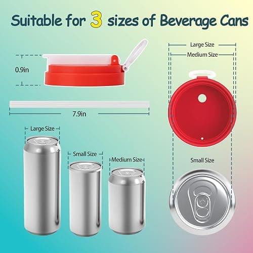 4-Pack Soda Can Lids - 3 Sizes Can Covers with Silicone Straws, Reusable BPA-Free, Spill-Proof & Airtight Seal, Easy to Use, Fits for S/M/L Sizes Cans for Soda, Beer, Juice, Seltzer thumbnail 2