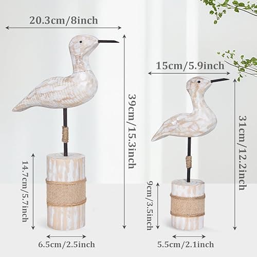 EVINIS Wooden Sea Birds Statues Coastal Decor, White Seagull Statues for Nautical Coastal Beach Ocean Home Decoration thumbnail 3