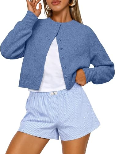 Trendy Queen Cropped Cardigan Sweaters for Women Lightweight Crop Knit Y2k Fall Outfits Fashion Clothes 2025 - Image 1