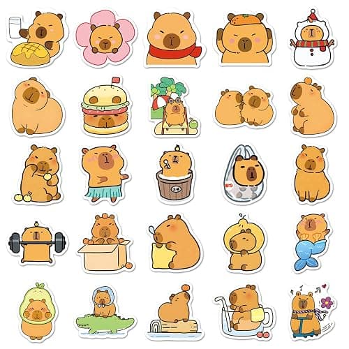 50pcs Capybara Stickers, Cute Animal Stickers for Kids, Vinyl Waterproof Sticker for Water Bottle, Laptop, Phone, Girls Boys Classroom Prizes (Capybara) thumbnail 2