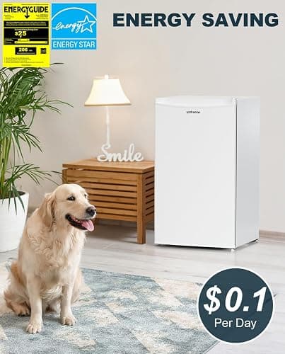 Upstreman 3.2 Cu.Ft Mini Fridge with Freezer, Single Door Mini Fridge, Dorm Fridge, Adjustable Thermostat, Mini Refrigerator for Dorm, Office, Bedroom, White-BR321 thumbnail 3