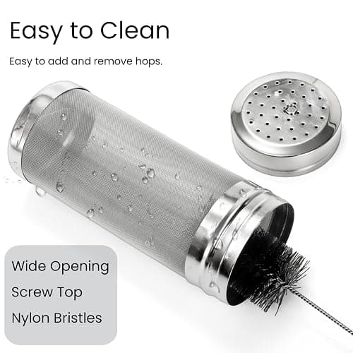 Tlence 2 Pack Beer Dry Hopper Filters, 2.8 x 7 inch 300 Micron Mesh Hop Strainer with Lid, Stainless Steel Beer Hop Spider with Nylon Bristles, Brewing Filters Straining Keg for Home Coffee Wine Juice thumbnail 4