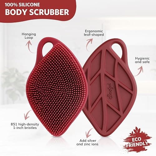 Sndyi Christmas Silicone Body Scrubber, Limited Edition Leaf-Shaped Shower Brush for Gentle Cleanse & Exfoliation, Soft Silicone Loofah Body Brush for Sensitive Skin, Perfect Holiday Gift, Festive Red thumbnail 3