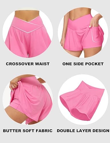 FireSwan Crossover Athletic Shorts for Women 2 in 1 Flowy Running Shorts with Pockets Spandex Butterfly Workout Tennis Skorts thumbnail 5
