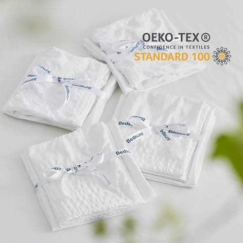 Bedsure Bed in a Bag Queen - 7 Pieces Plaid Seersucker Bedding Comforter Sets, Soft Lightweight White Boho Bed Set with Comforters Queen Size, Sheets, Pillowcases & Shams thumbnail 7