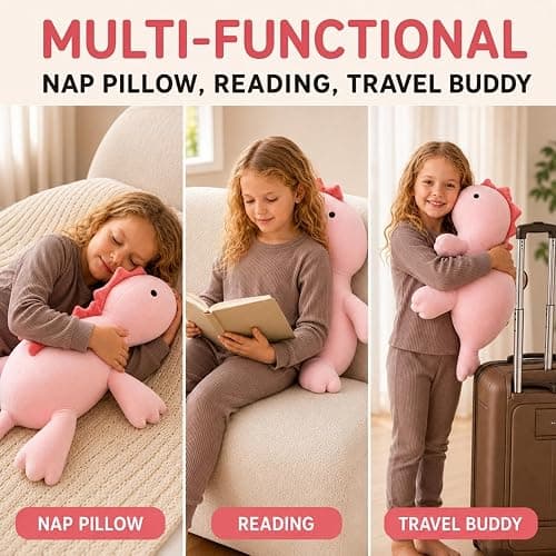 PopMeme 3.5 lb Weighted Stuffed Animal, 24-Inch Pink Dinosaur Plush | Ultra-soft minky fabric with PP cotton and weighted bead filling for a cuddly feel during reading, quiet time and gifting. thumbnail 8