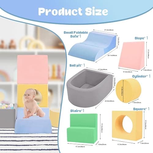 CAMELUS Toddler Climbing Toys Indoor, Baby Foam Climbing Blocks with Ball Pit for 1-3 Years Old, 6-Piece Soft Play Set Climbing Blocks, Climb Crawl Activity Play, Birthday (Balls not Included) thumbnail 2