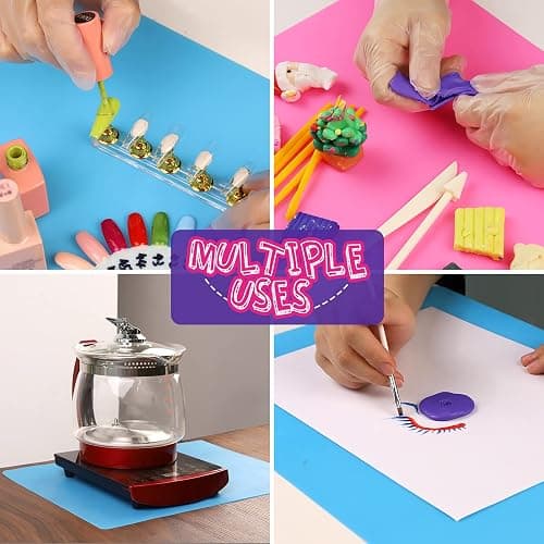 LEOBRO Silicone Mat for Resin Molds, 2 PCS 15.7" x 11.7" Playdough Mat, Silicone Mats for Crafts, Jewelry Resin Molds Mats, for Resin, Clay, Paint, Blue & Rose Red thumbnail 7