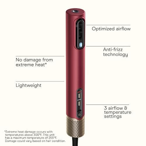 Infiniti PRO CONAIR 5-in-1 Hair Drying Wand, Straightener, and Styler, Ionic All-in-One Digital Motor Blow Dryer, Includes 4 High-Performance Attachments, Cherry Red thumbnail 2
