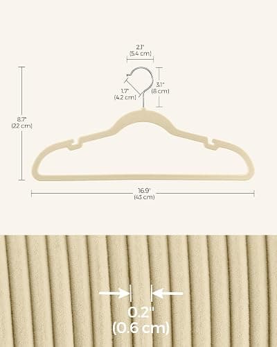 SONGMICS Velvet Hangers, Non-Slip Clothes Hangers with Shoulder Notches, Pants Bar, 360° Swivel Hook, Space-Saving, for Closet, 50 Pack, Summer Sand UCRF029K05 thumbnail 2