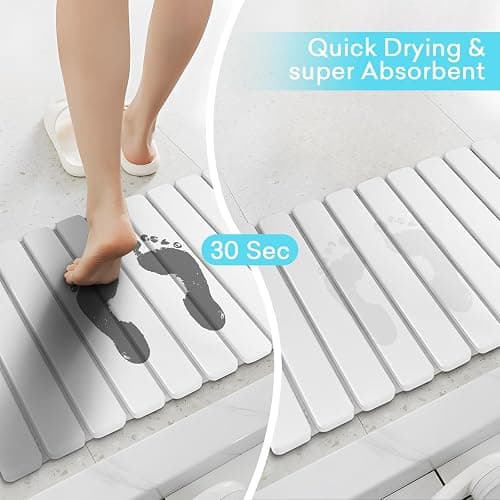 DAWNTREES Foldable Stone Bath Mat, 60x40 cm Super Absorbent Diatomaceous Earth Mat, Non-Slip Quick Drying Mat, Compact and Easy to Store Bath Mats for Bathroom, Easy to Clean, White thumbnail 6